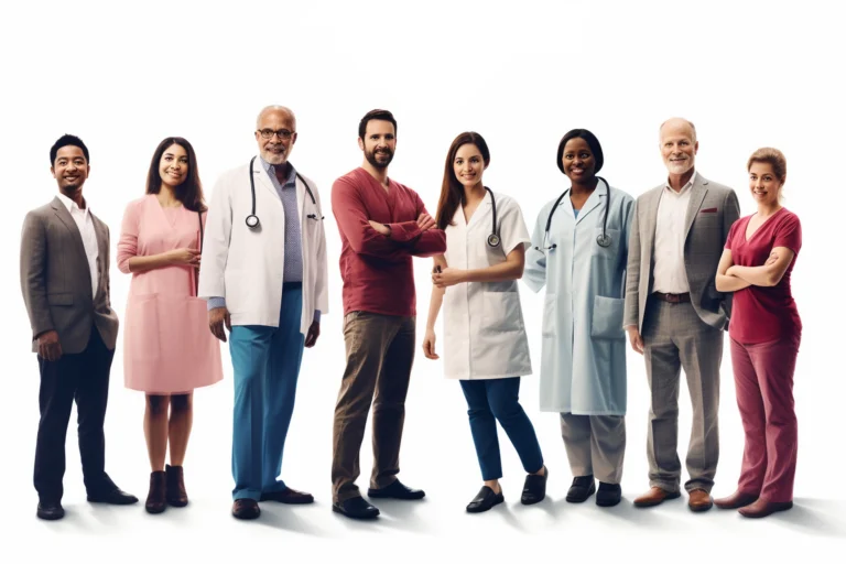 a group of business professionals posing for a photo